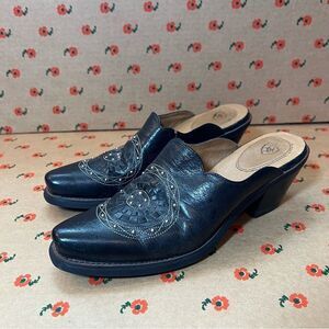 ✨ Ariat Black Western Slip On Leather Point Toe Block Heel Mules 5.5